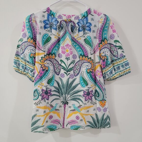 Talbots Womens Top Size Small Tropical Beach Vacation Colorful Paisley Boho - Picture 2 of 7